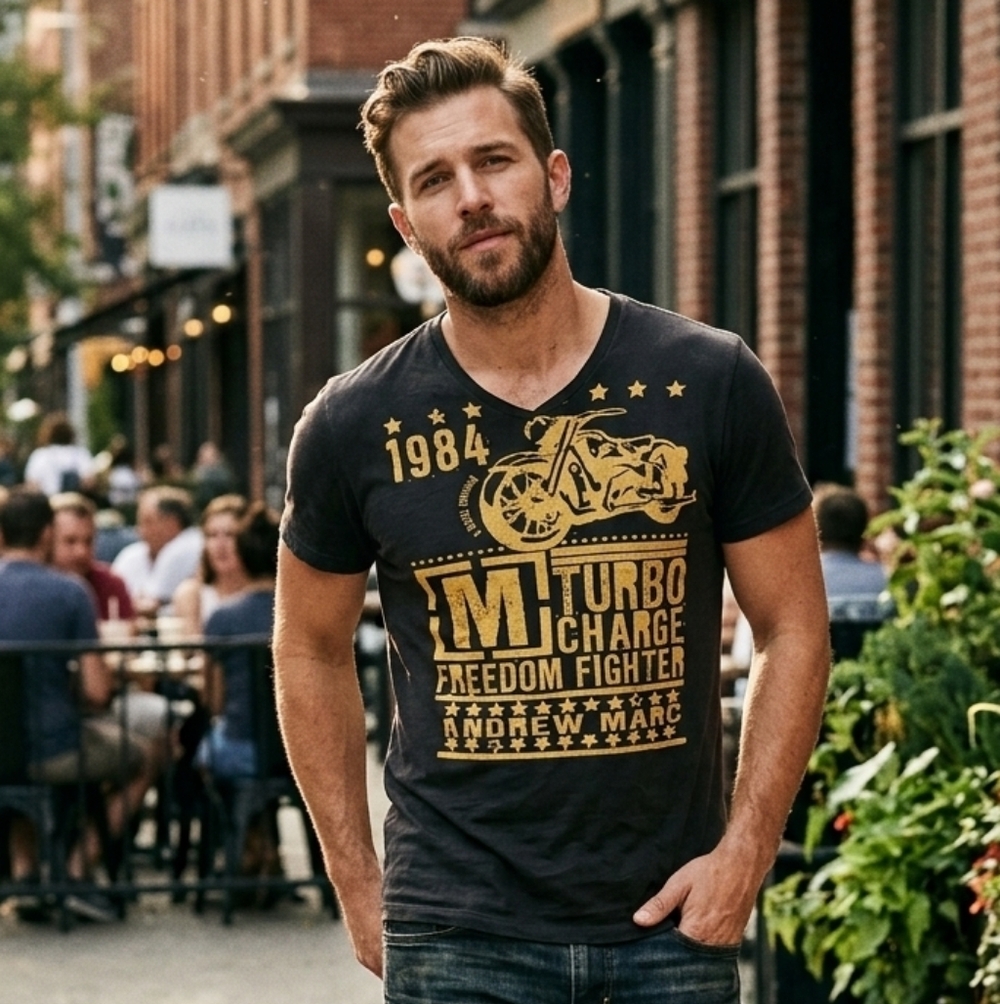 Andrew Marc Black and Yellow Graphic Tee